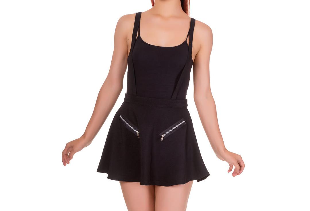 Banned Apparel | Highlife Black Pinafore Mini Skirt - Front