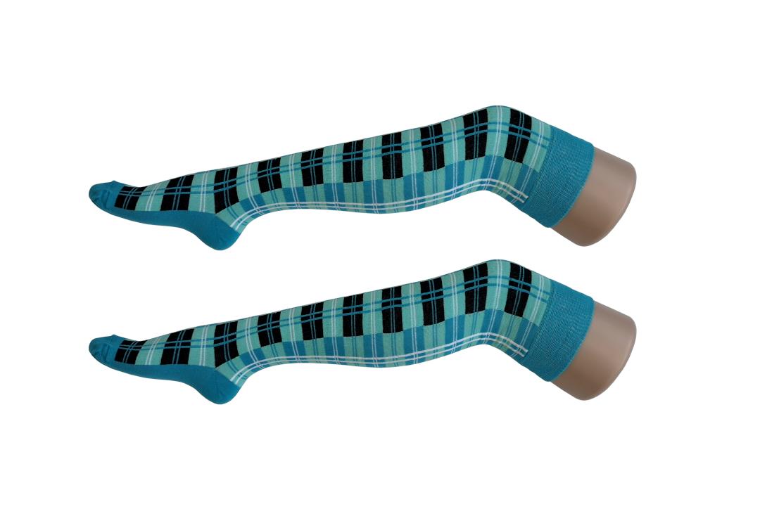 Macahel | Turquoise Tartan Over The Knee Socks