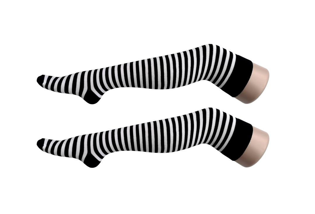 Machahel | White & Black Thin Stripe Over The Knee Socks