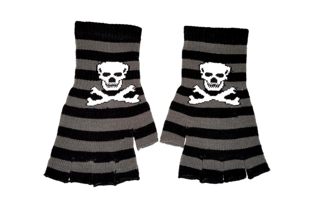 Macahel | Grey & Black Stripe Skull Short Fingerless Gloves