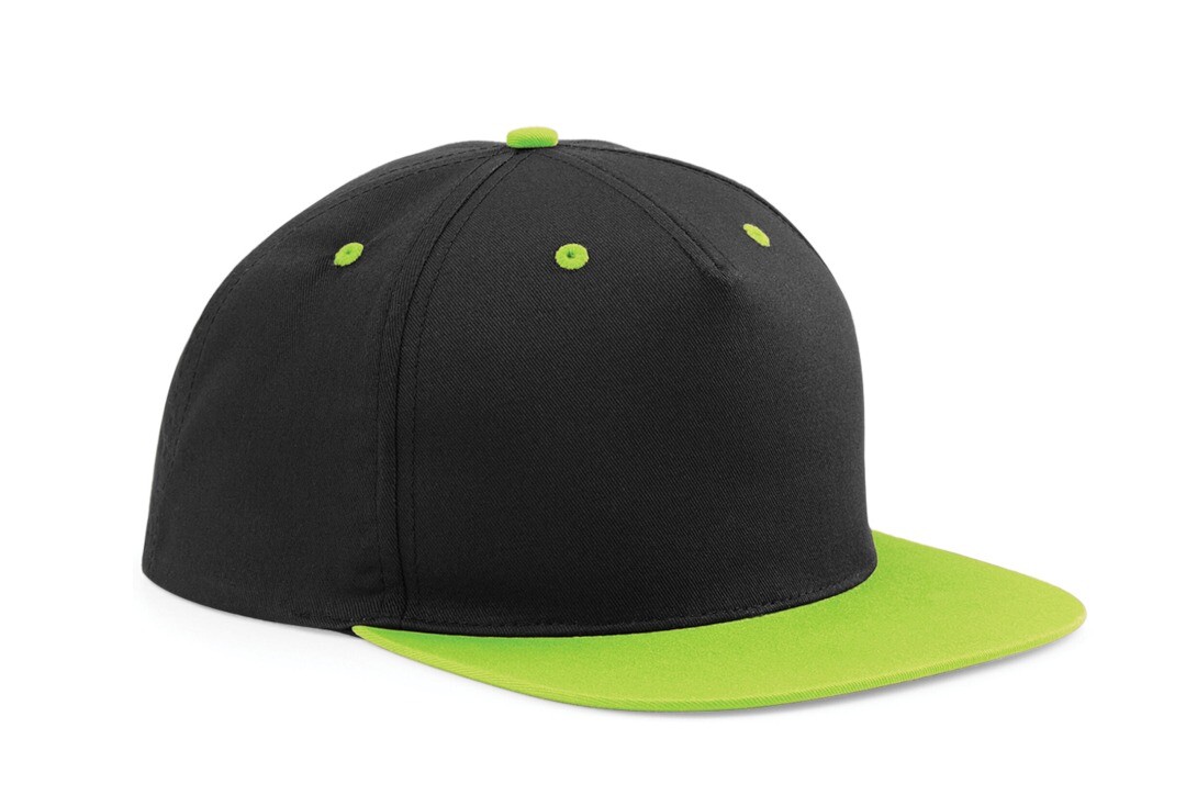 Void Clothing | Black & Lime Green Contrast Plain Baseball Cap - Front