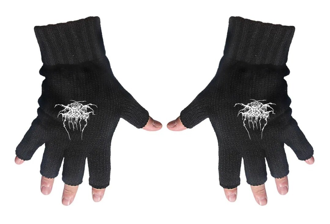 Official Band Merch | Darkthrone - Logo Embroidered Knitted Fingerless Gloves