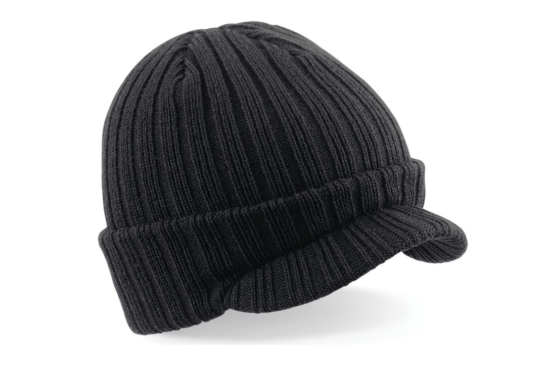 Void Clothing | Ribbed Plain Black Peak Beanie Hat