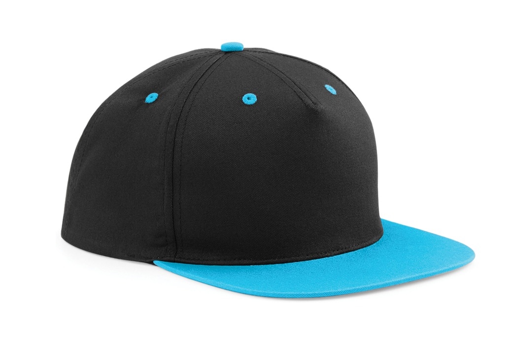 Black & Surf Blue Contrast Plain Snapback Cap - Front
