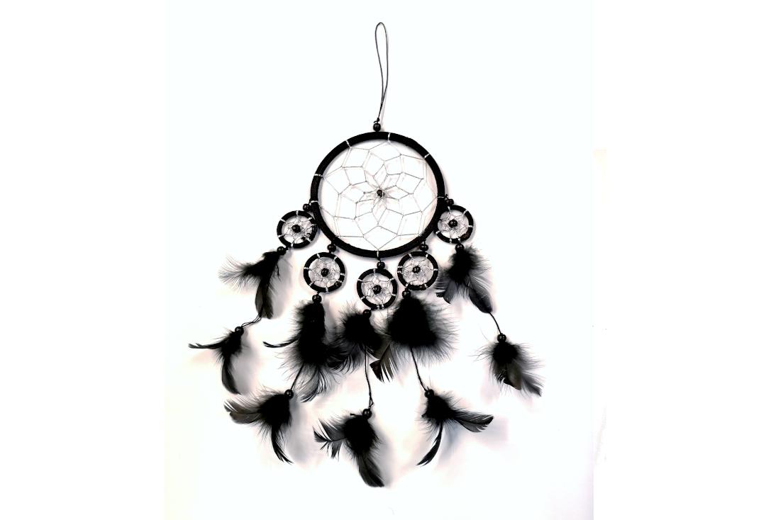 Void Clothing | Black Feather 5 Small Rings Dream Catcher