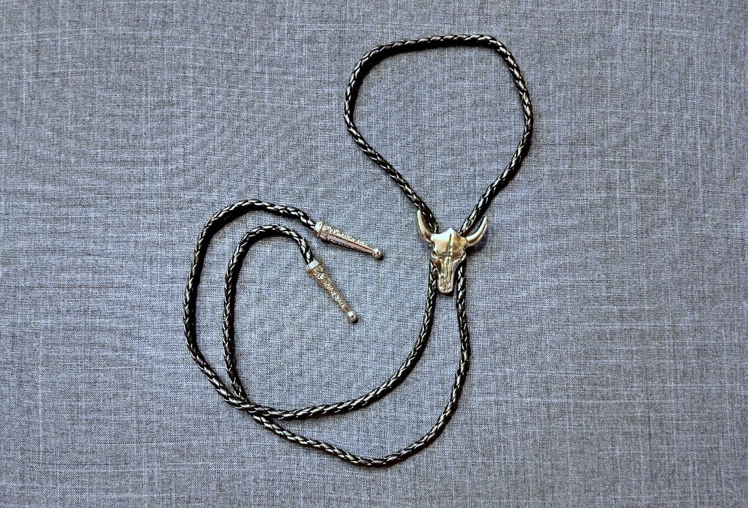 Ox Skull Faux Leather Bolo Lace Tie