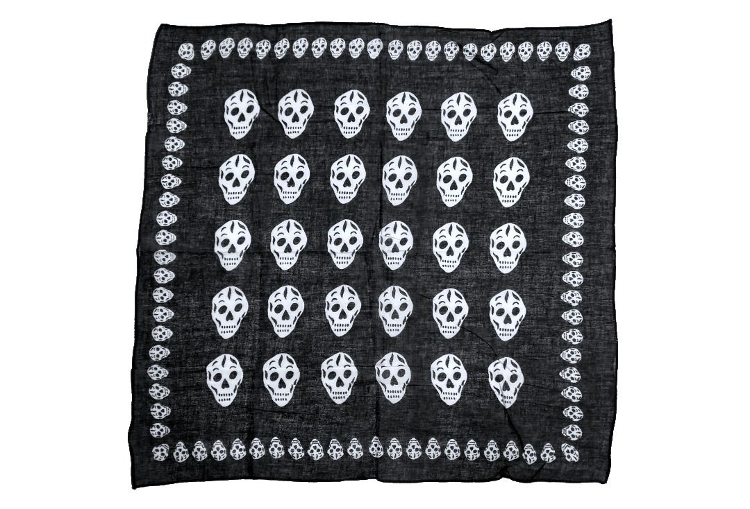 Black With White Multi-Skull & Border Cotton Bandana