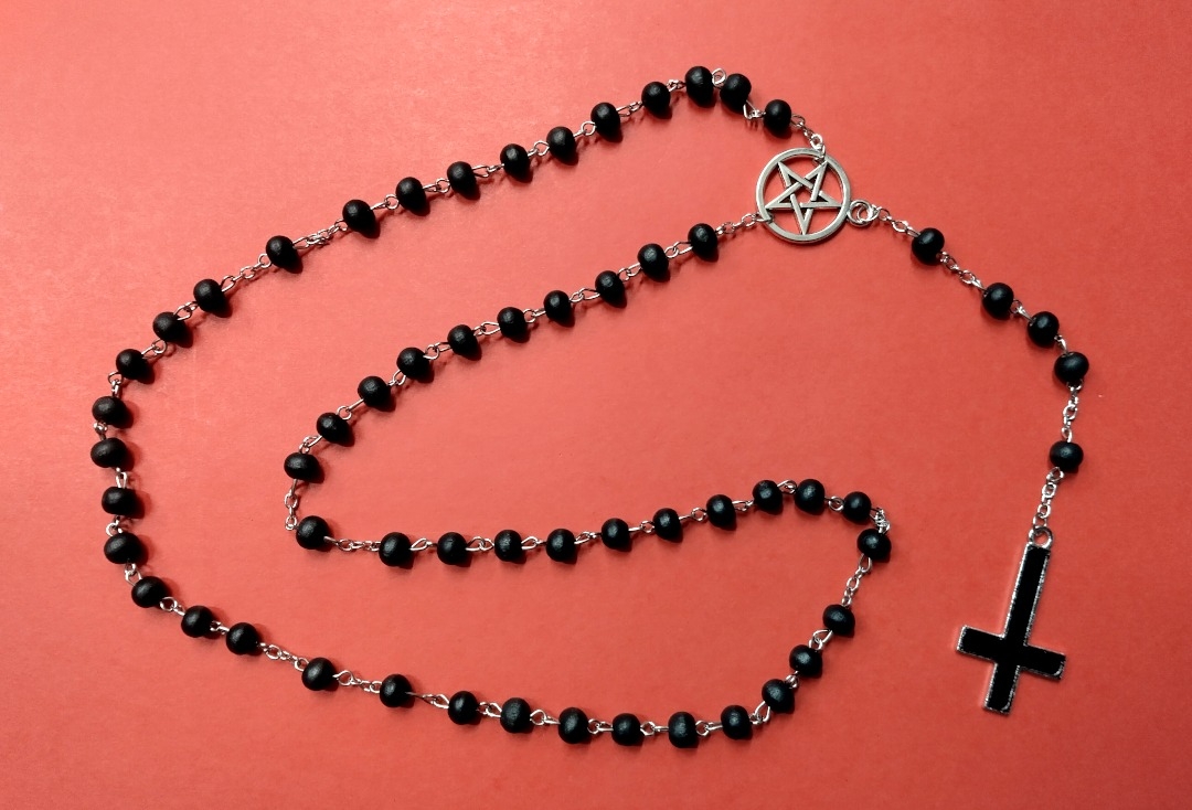 Black Wooden Inverted Cross Rosary
