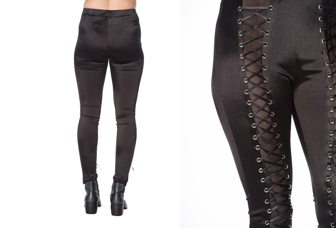 Black Wet-look Lace Up Banned Apparel Leggings