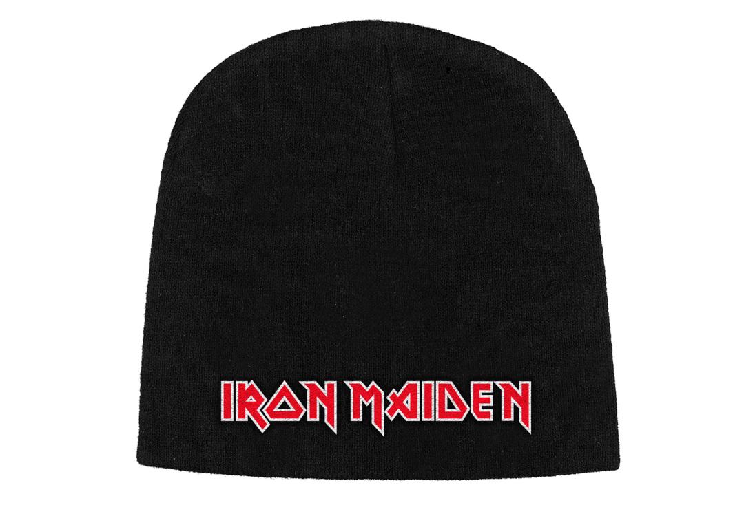 Official Band Merch | Iron Maiden - Flat Logo Embroidered Official Knitted Beanie Hat