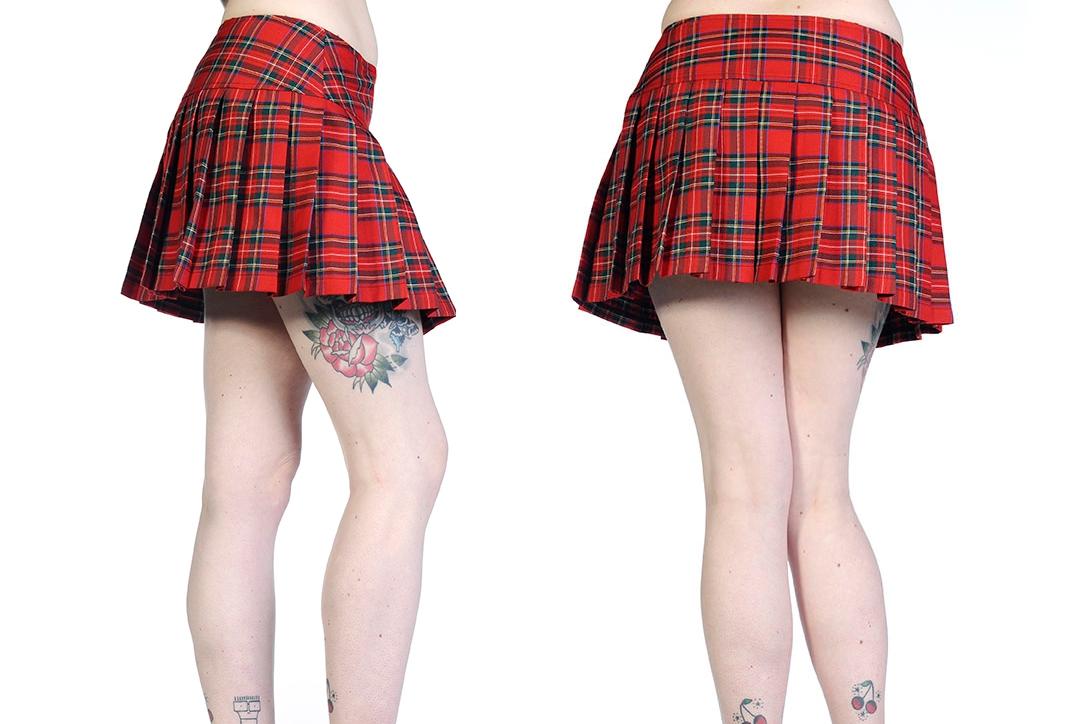 Banned Apparel | Red Tartan Buckle Mini Skirt - Back & Side