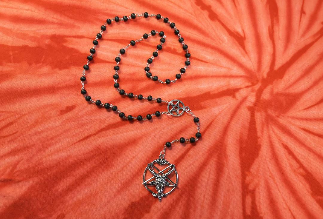 Void Clothing | Pentagram Baphomet Black Wooden Rosary - Main