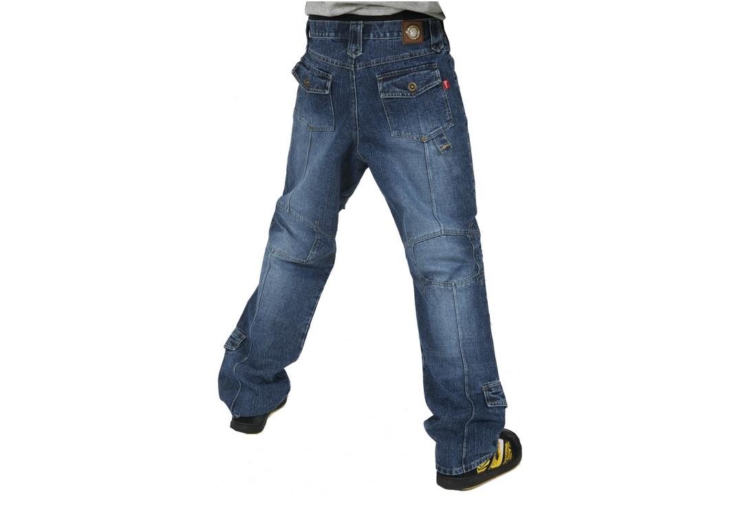 Oxyzone | Indigo Blue Dirty Denim Multi Pocket Baggy Skate Jeans - Back Modelled