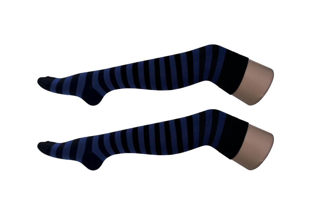 Macahel | Royal Blue & Black Thick Stripe Over The Knee Socks