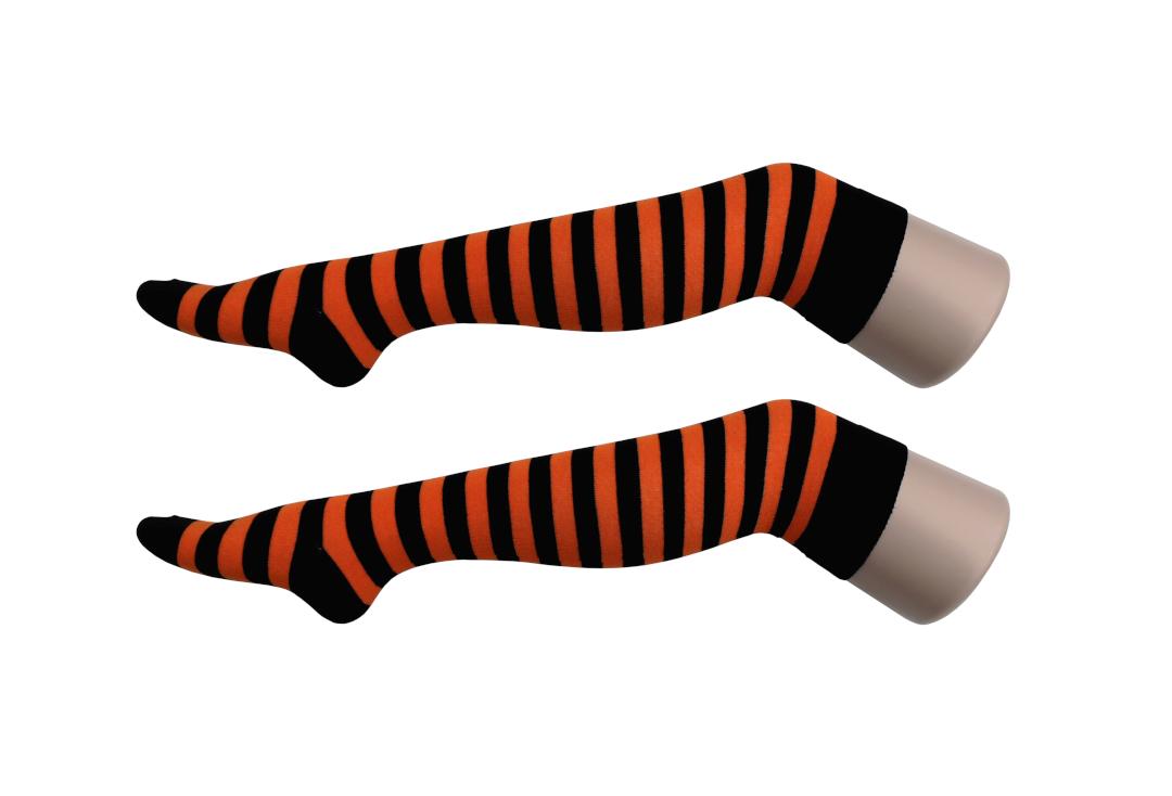 Macahel | Orange & Black Thick Stripe Over The Knee Socks
