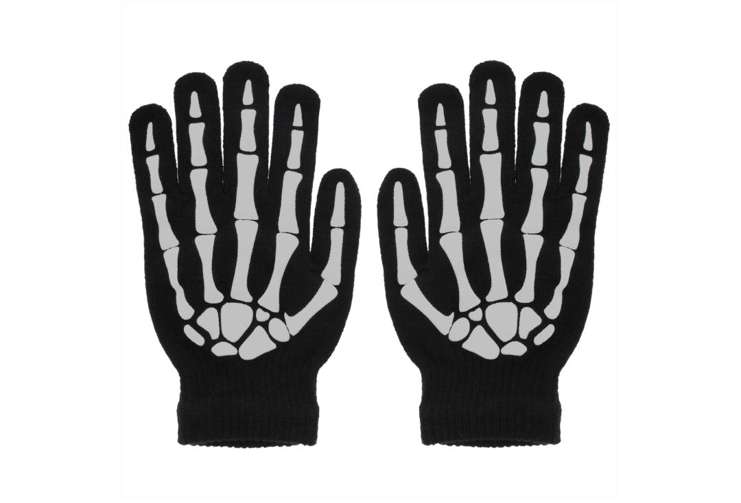 Void Clothing | Black With White Skele Hand Print Full Finger Gloves