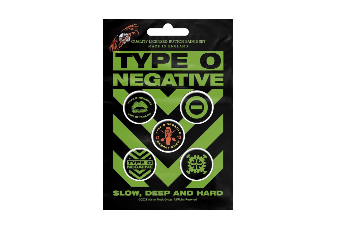 Official Band Merch | Type O Negative - Slow, Deep And Hard Button Badge Pack