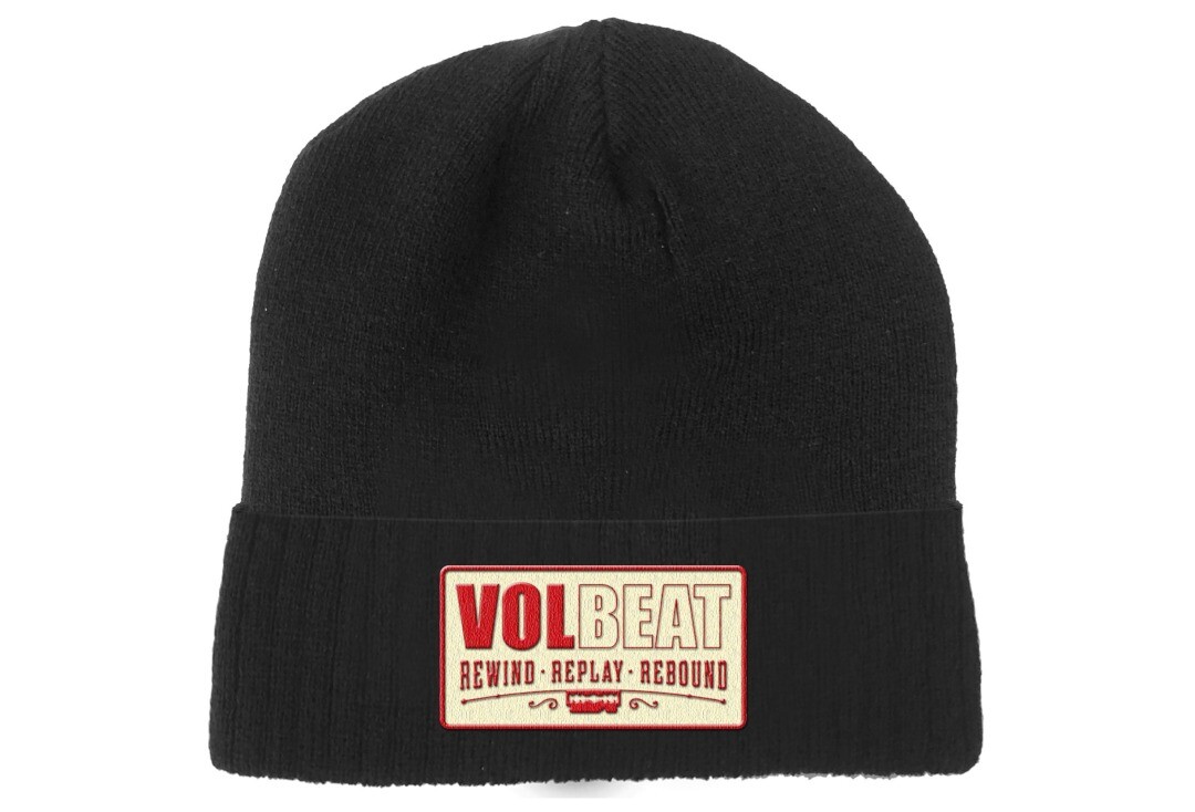 Official Band Merch | Volbeat - Rewind, Replay, Rebound Patch Embroidered Official Knitted Beanie Hat