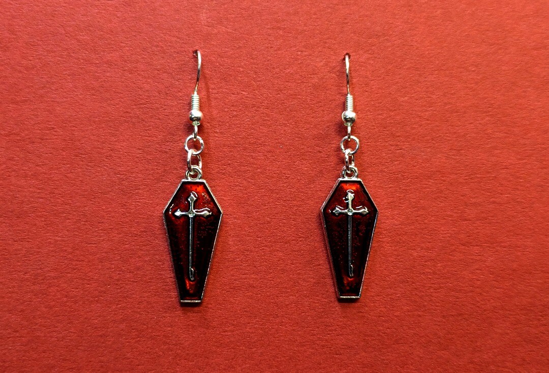 Gaslight Jewellery | Red Coffin Cross Earrings