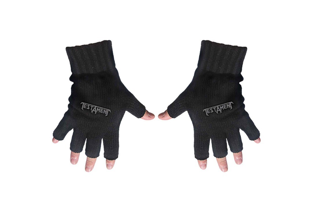Official Band Merch | Testament - Logo Embroidered Knitted Fingerless Gloves