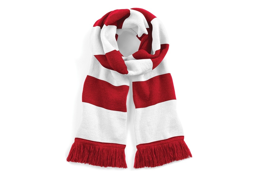 White & Red Stripe Tassel Scarf
