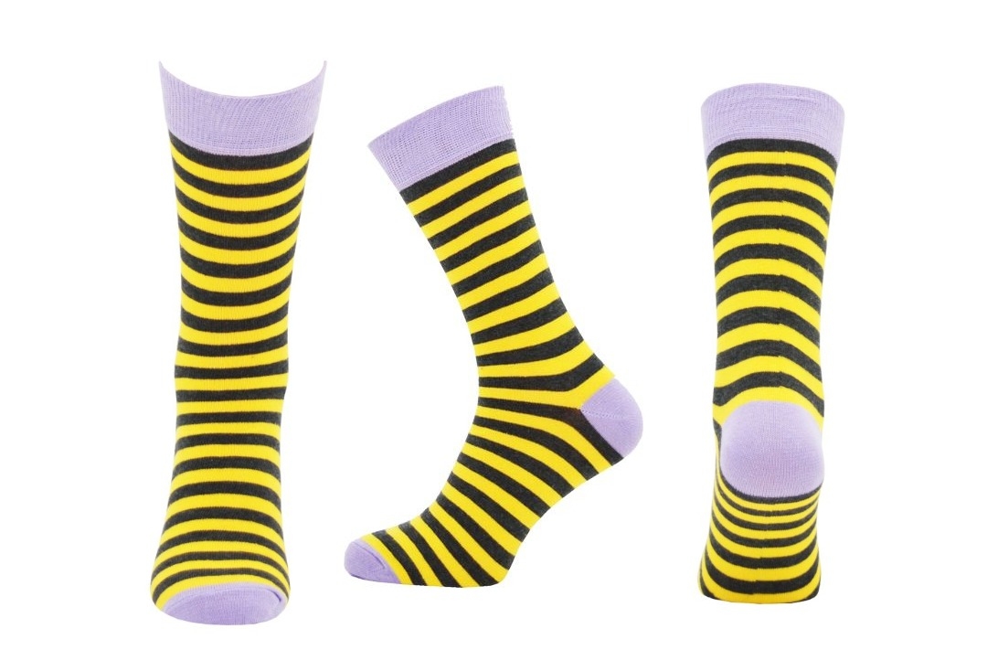 Yellow & Grey Thin Stripe Macahel Men's Socks