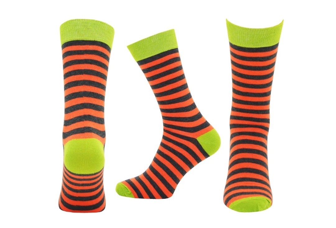 Orange & Grey Thin Stripe Macahel Men's Socks