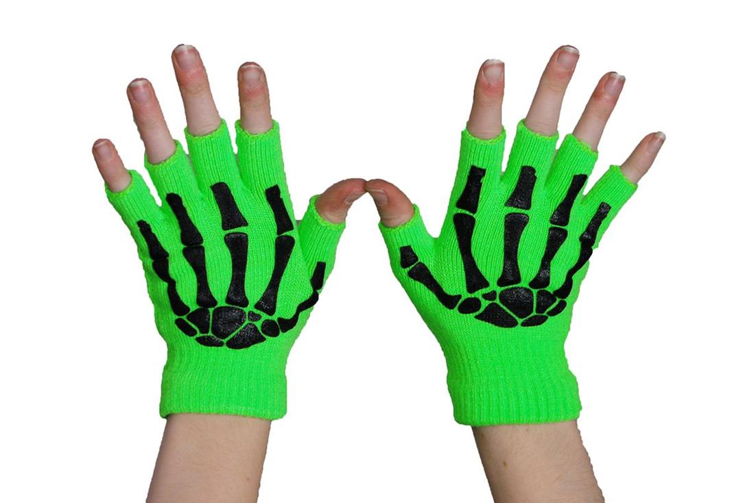 Poizen Industries | Green & Black Finger-less Skele Gloves