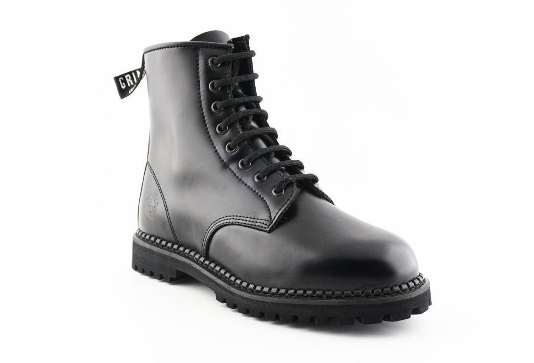 Grinders | Cedric Men's Black Leather Boots - Front Side View