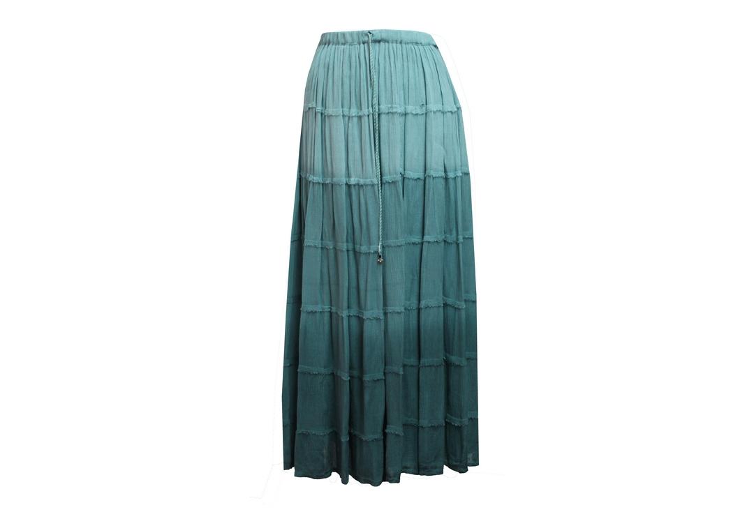 Void Clothing | Teal Fade Hippy Tiered Crinkle Skirt - Front