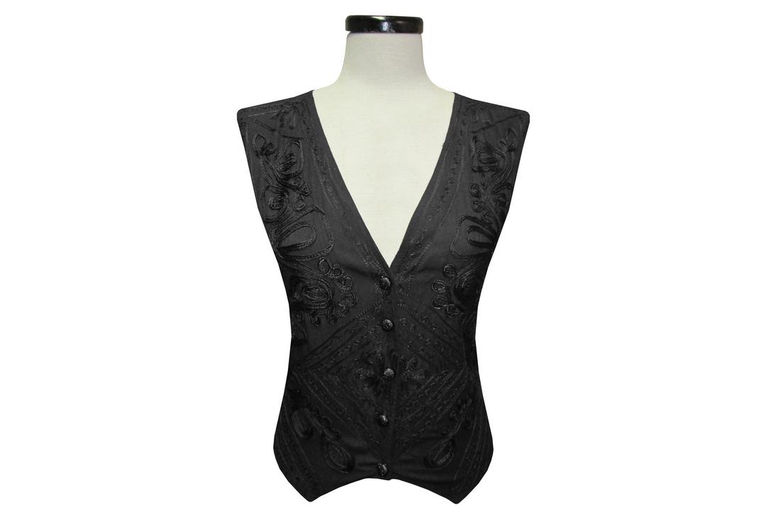 Void Clothing | Black Embroidered Hippy Waistcoat - Front Model