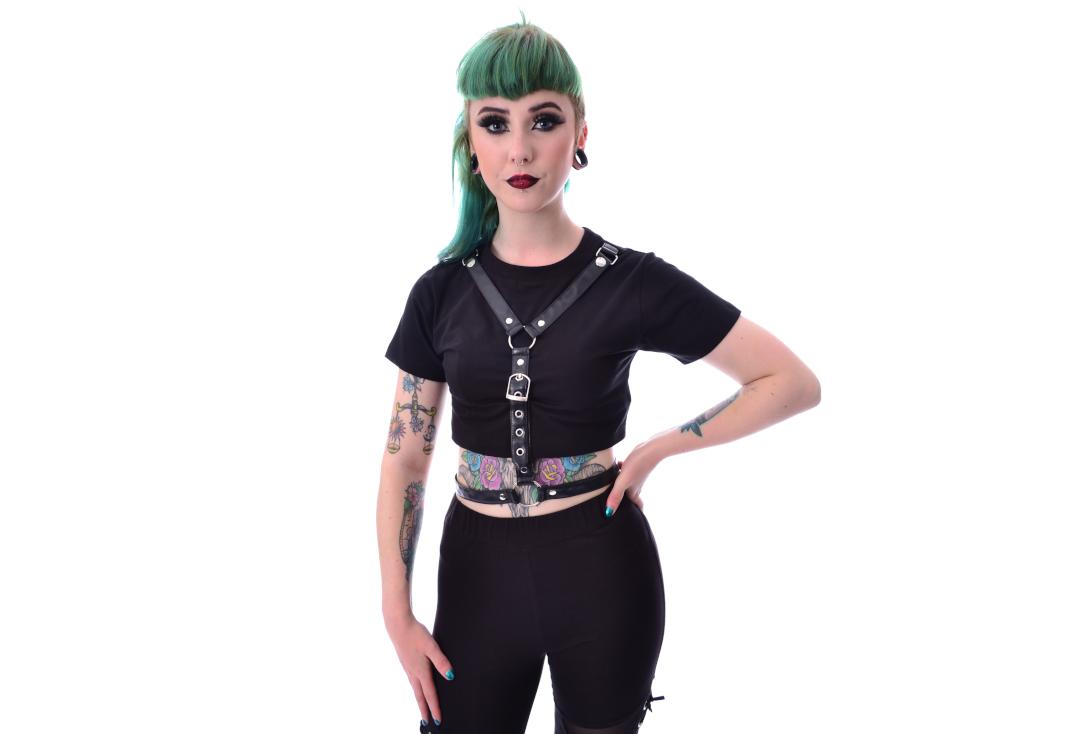 Heartless | Saidy Black Short Sleeve Harness Top - Front