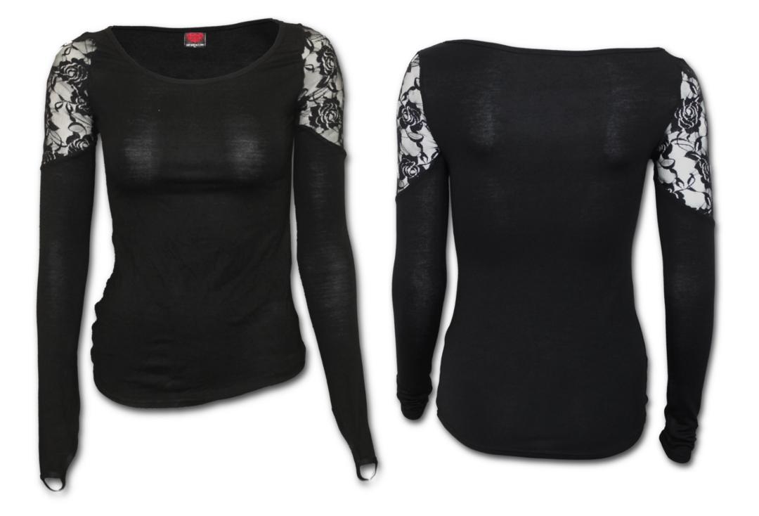 Spiral Direct | Long Sleeve Lace Shoulder Gothic Elegance Top (Black)