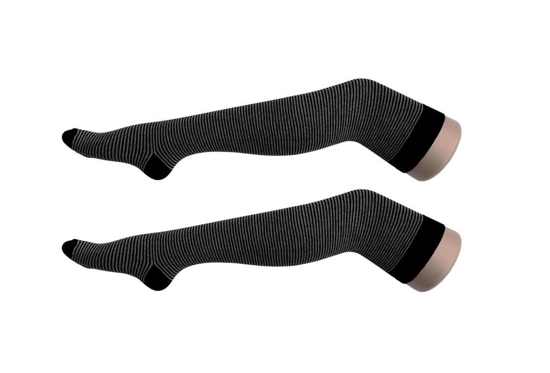Macahel | Grey & Black Super Thin Stripe Over The Knee Socks