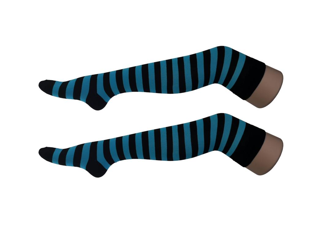 Macahel | Turquoise & Black Thick Stripe Over The Knee Socks