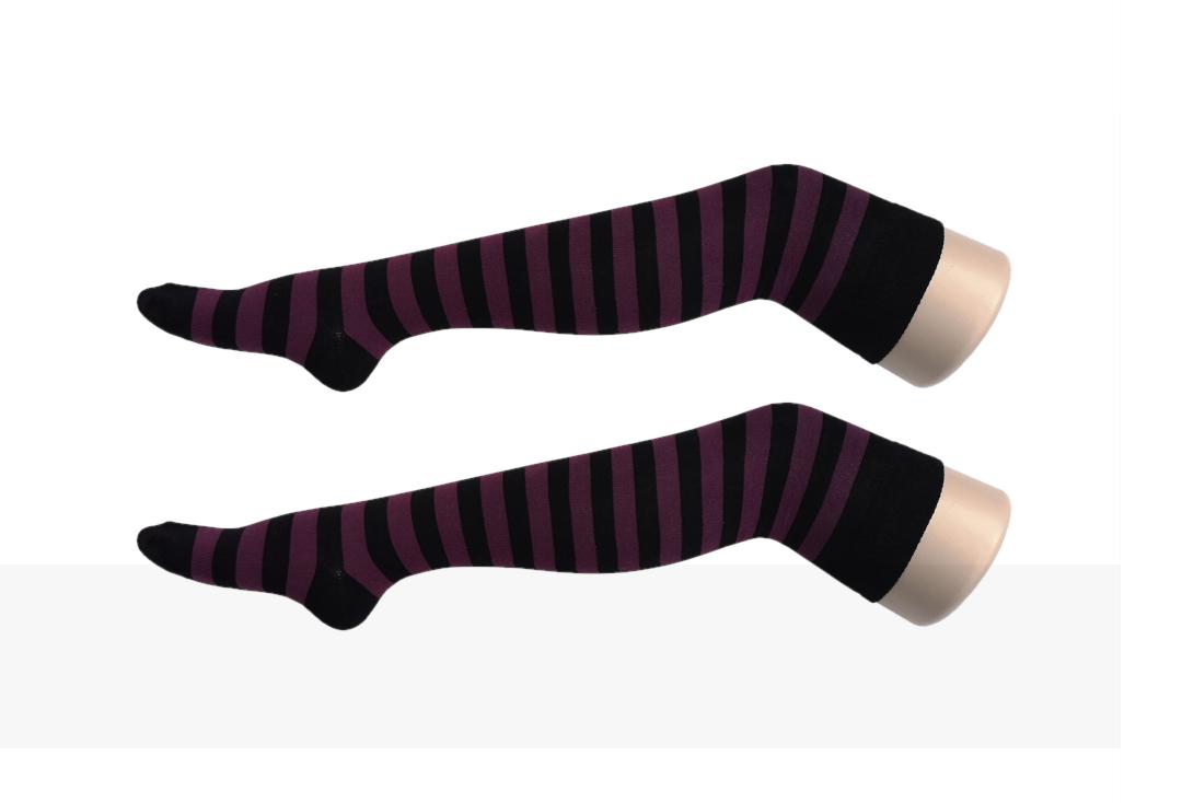 Macahel | Purple & Black Thick Stripe Over The Knee Socks