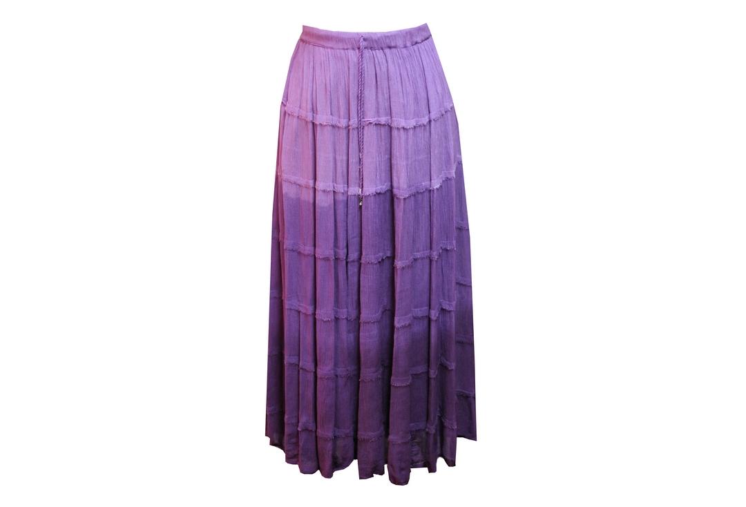 Void Clothing | Aubergine Fade Hippy Tiered Crinkle Skirt - Front