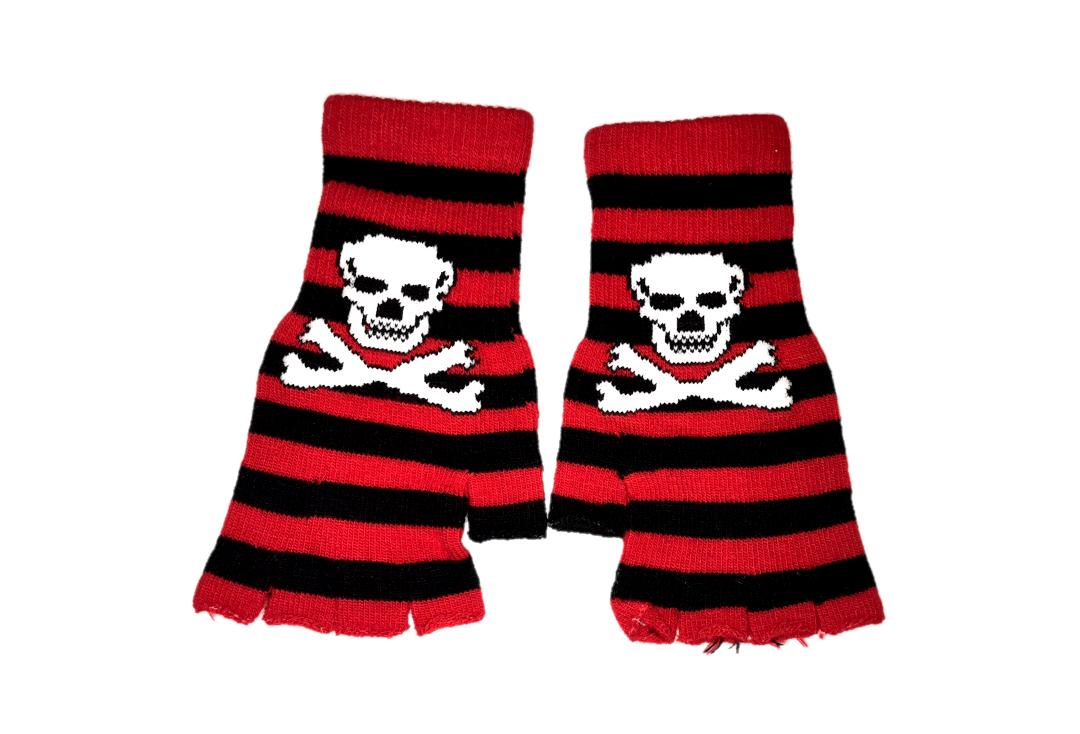 Macahel | Red & Black Stripe Skull Short Fingerless Gloves