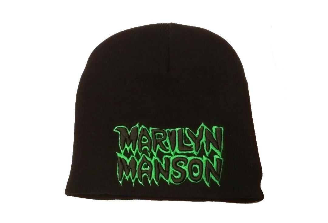 Official Band Merch | Marilyn Manson - Green Logo Embroidered Official Knitted Beanie Hat