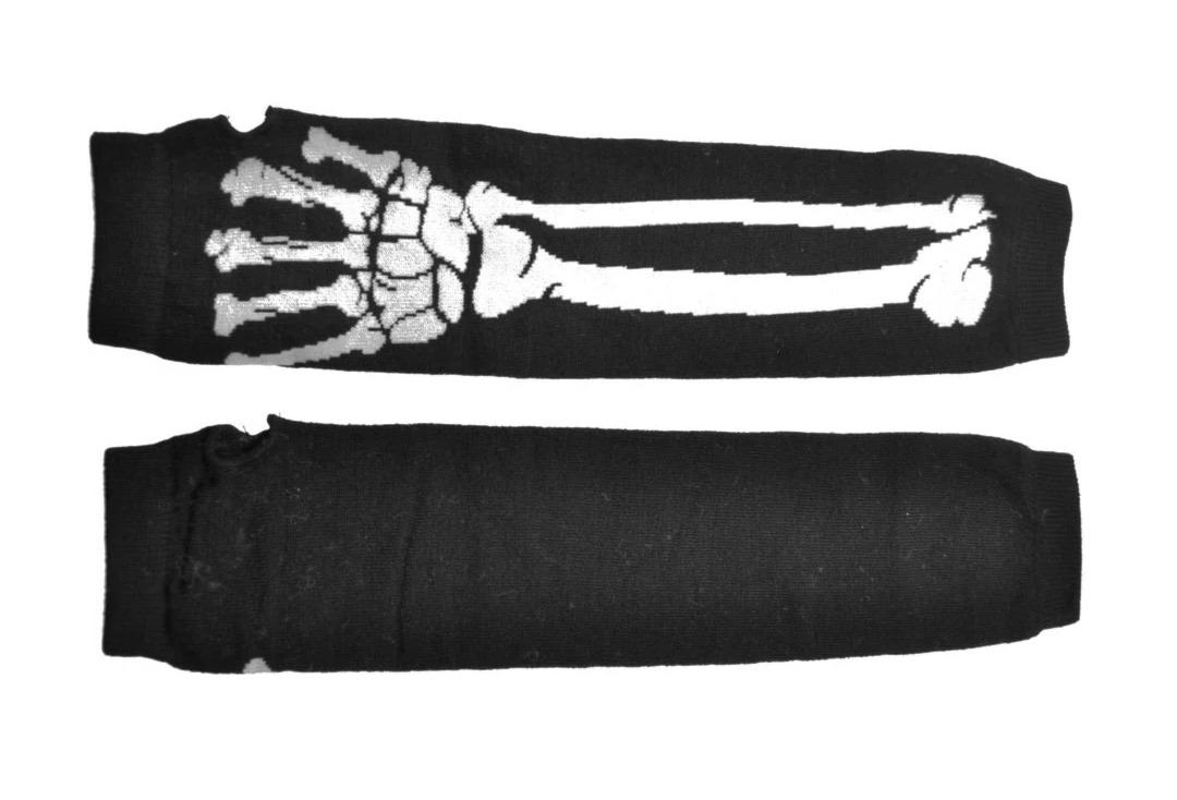 White Skele On Black Poizen Industries Arm-Warmers