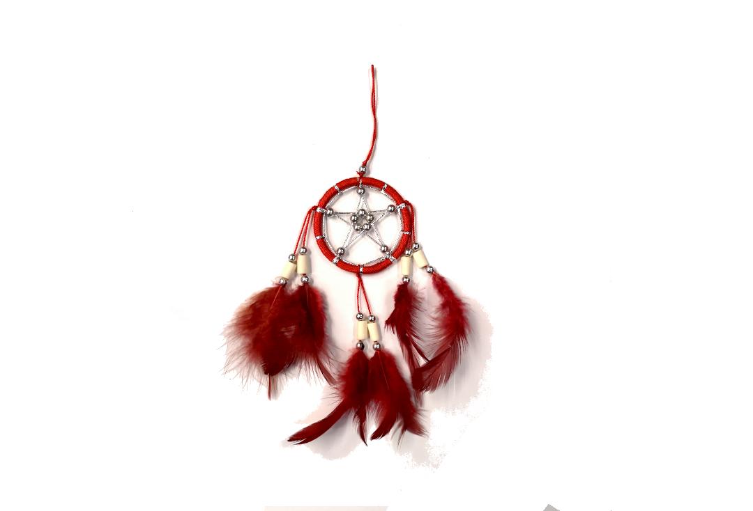 Void Clothing | Red Feather Small Pentagram Dream Catcher