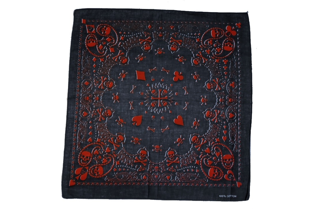 Black With Red Skull & Playing Card Paisley Cotton Bandana