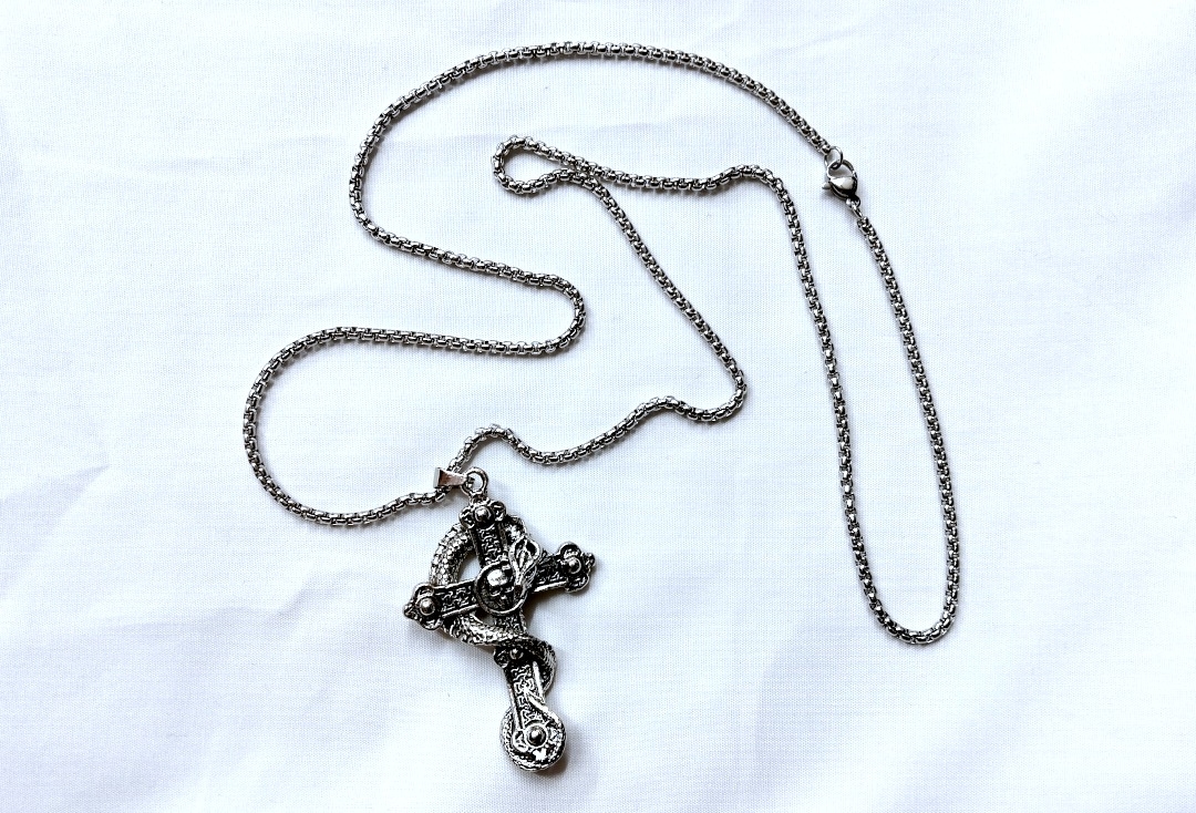 Skull Cross & Dragon Pendant & Chain - Main