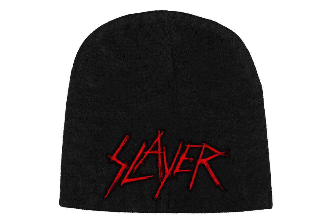 Official Band Merch | Slayer - Scratched Logo Embroidered Official Knitted Beanie Hat
