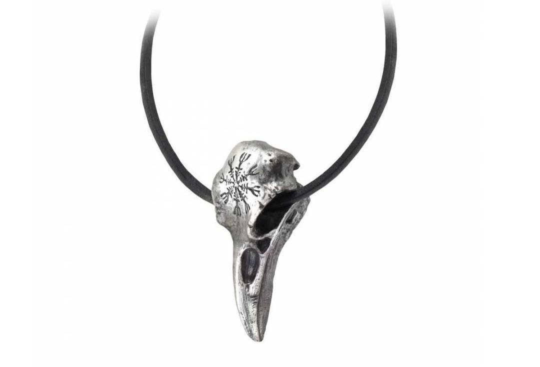 Alchemy Gothic | Helm Of Awe Raven Skull Pendant - Front
