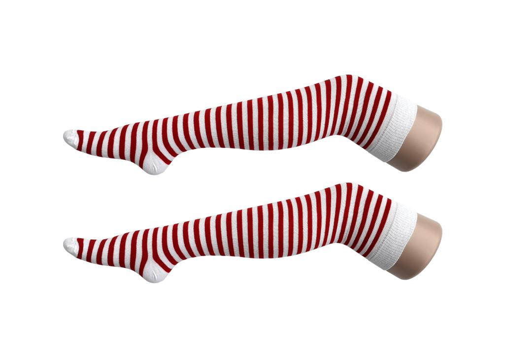 Macahel | Red & White Thin Stripe Over The Knee Socks