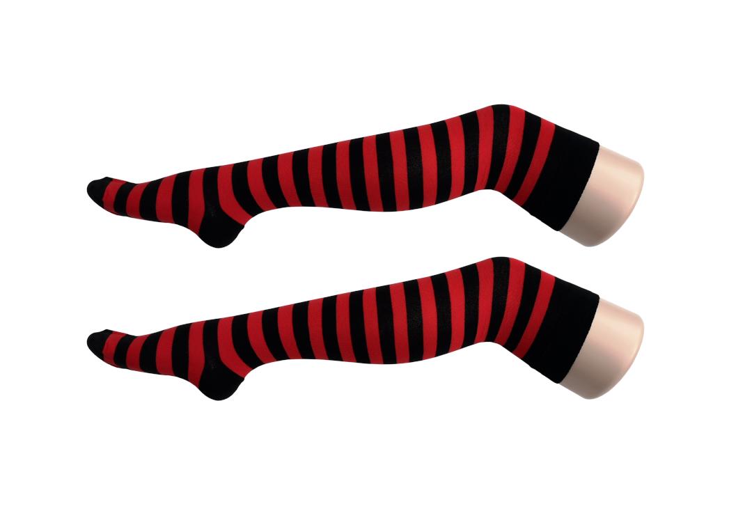 Macahel | Red & Black Thick Stripe Over The Knee Socks