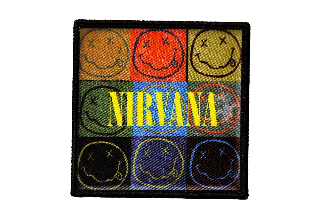 Official Band Merch | Nirvana - Distressed Smiley Blocks Woven Patch