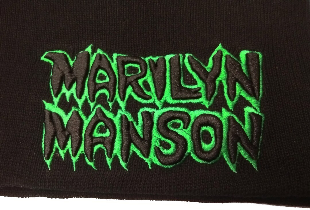 Official Band Merch | Marilyn Manson - Green Logo Embroidered Official Knitted Beanie Hat