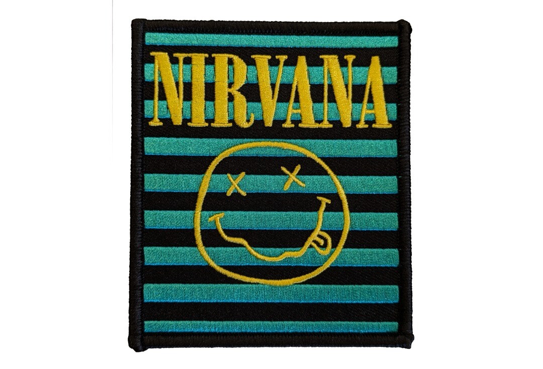 Official Band Merch | Nirvana - Logo & Smiley Stripes Woven Patch